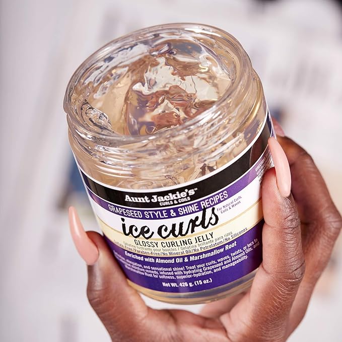 Aunt Jackie's Grapeseed Style and Shine Recipes Ice Curls Glossy Curling Jelly, Hydrates, Softens, Makes Waves, Curls and Coils Easier to Style, 15oz x-pression