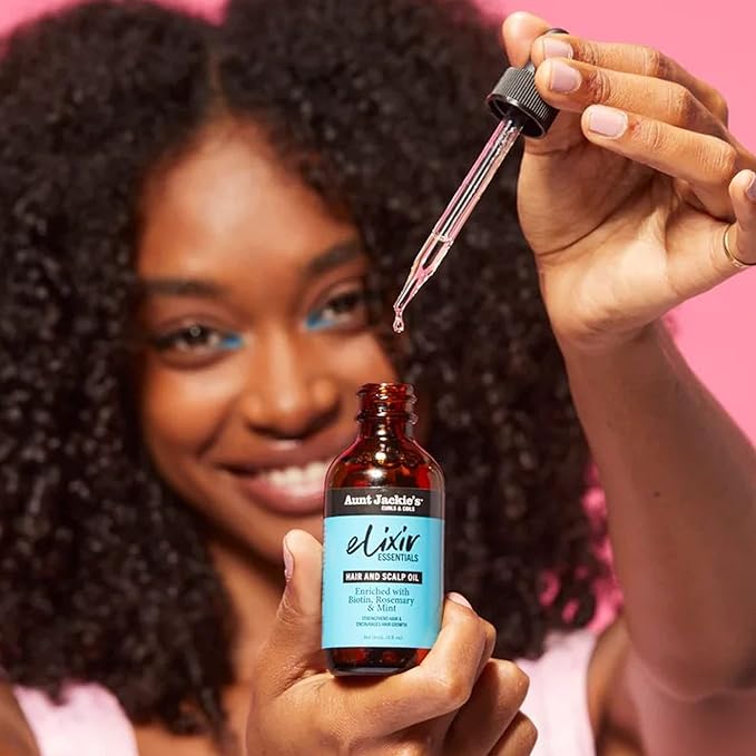 Aunt Jackie's Elixir Essentials Hair & Scalp Oil Enriched with Biotin, Rosemary & Mint, Nourishes, Thickens & Supports Hair Growth, 2 oz x-pression