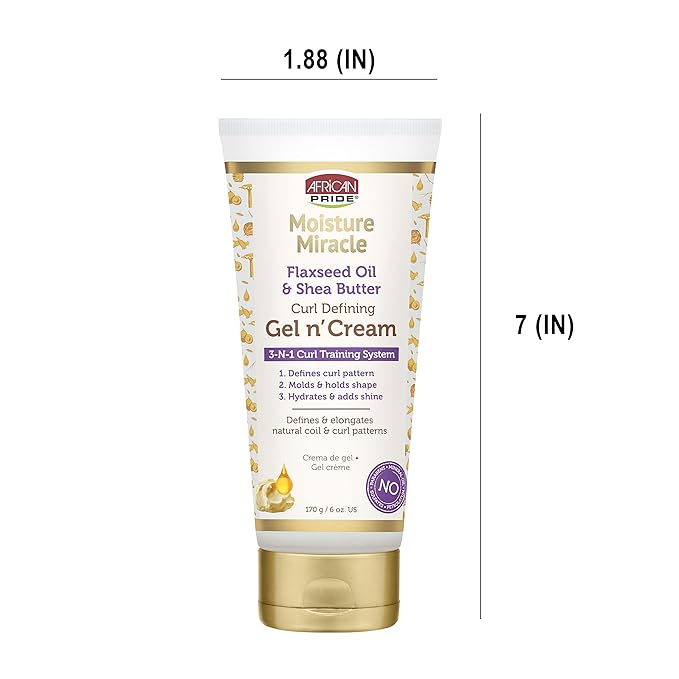 African Pride Moisture Miracle Gel n' Cream - 3-In-1 Curl Training System, Defines Curls, Holds Shape, Hydrates, Adds Shine, Contains Flaxseed Oil & Shea Butter, Defines & Elongates, 6 oz x-pression