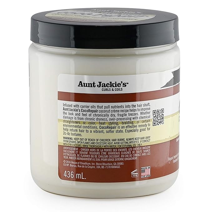 Aunt Jackie's Coconut Crème Recipes Coco Repair Deep Hair Conditioner, Delivers Nourishment, Stops Damage, Breakage for Natural Curls, 15 oz x-pression