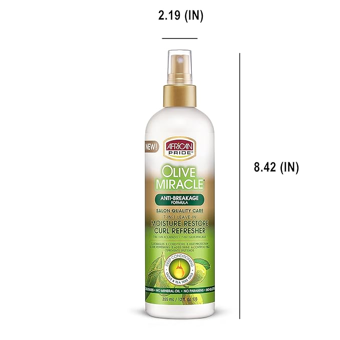 African Pride Olive Miracle 7-IN-1 Leave-In Moisture Restore Hair Curl Refresher, Provides Moisture & Helps Repair Natural Coils & Curls, Enriched with Olive & Tea Tree Oil, 12 oz x-pression