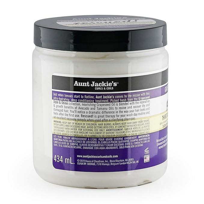 Aunt Jackie's Grapeseed Style and Shine Recipes Rescued Thirst Quenching Hair Recovery Conditioner Repair Treatment, Seals in Moisture, 15 oz x-pression