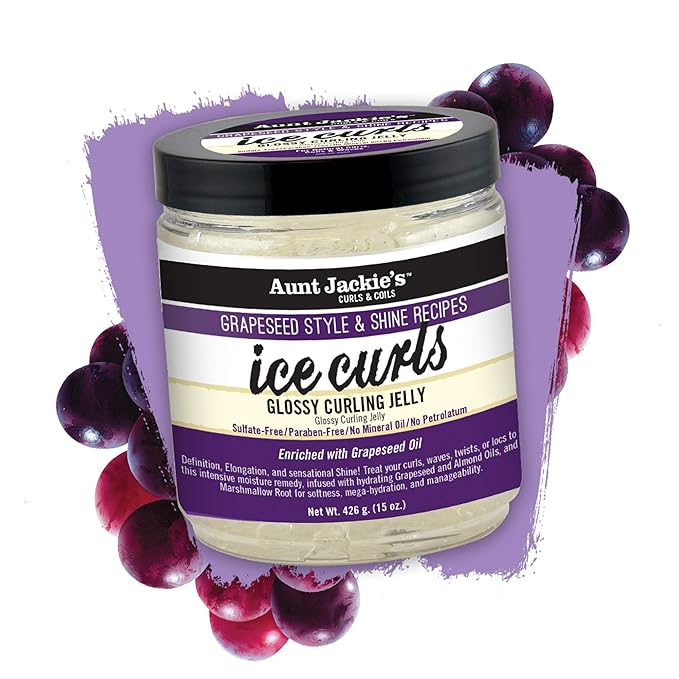 Aunt Jackie's Grapeseed Style and Shine Recipes Ice Curls Glossy Curling Jelly, Hydrates, Softens, Makes Waves, Curls and Coils Easier to Style, 15oz x-pression