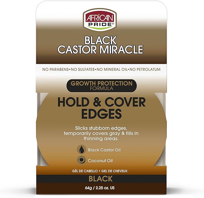 African pride black castor miracle hold & cover edges BLACK , 2.25 oz, 64 ml x-pression