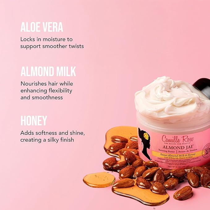 Camille Rose Almond Jai Twisting Hair Styling Butter, with Aloe and Honey, to Soften Smooth and Moisturize, for All Hair Types, 8 oz x-pression