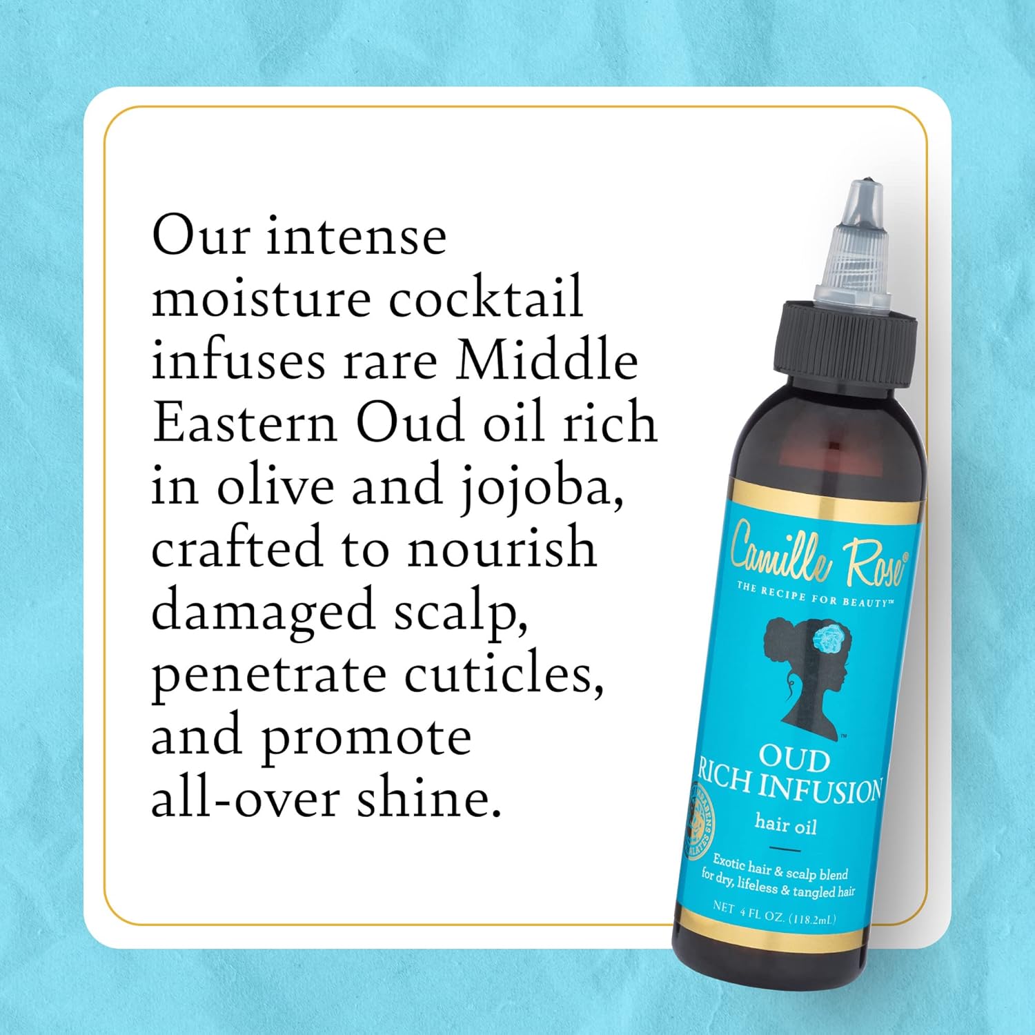 Camille Rose Oud Rich Infusion Hair Oil, for Dry Lifeless Tangled Hair, Detangles Smooths & Hydrates 4 fl oz x-pression
