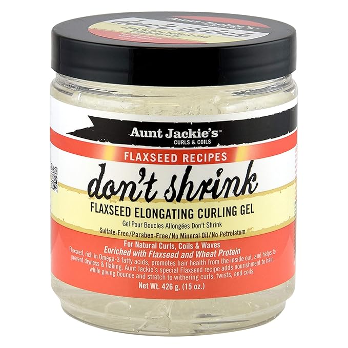 Aunt Jackie's Flaxseed Recipes Don't Shrink Elongating Hair Curling Gel for Natural Curls, Coils and Waves, Helps Prevent Dryness and Flaking, 15 oz x-pression