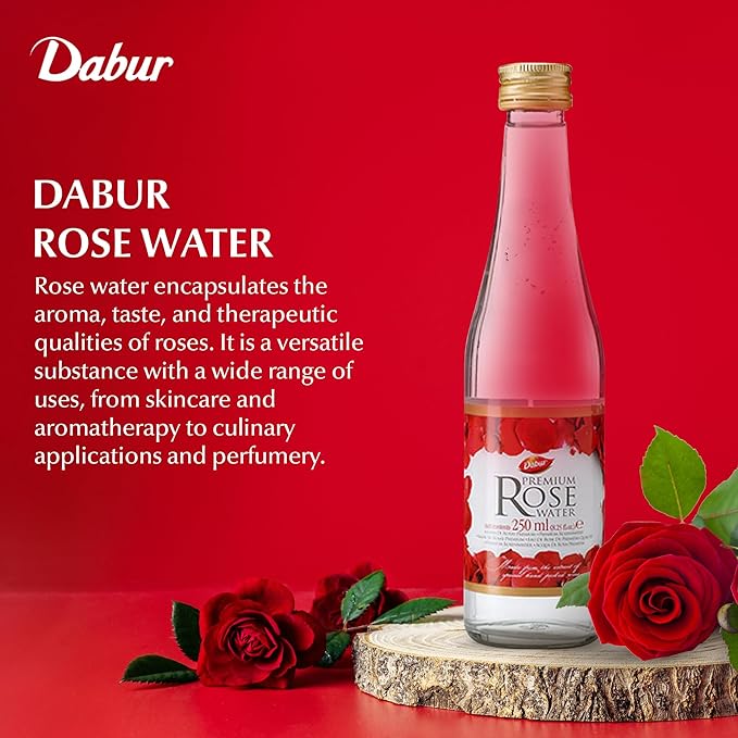 Dabur Rose Water - Elevate Your Culinary Artistry & Unveil Glowing Skin w/Handpicked Red Roses - Aromatic Elixir Perfect for Enhancing the Flavors of Your Dishes & Reveals Your Beauty - 250ML x-pression