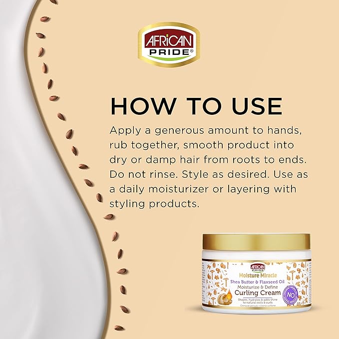 African Pride Shea Butter And Flaxseed Oil Moisture Miracle Curl Cream, Hydrate & Strengthen, 12oz x-pression