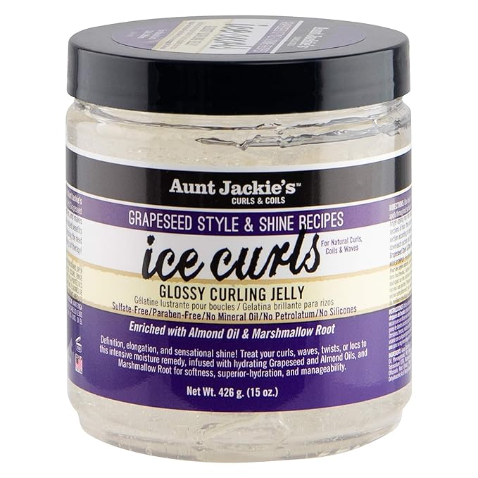 Aunt Jackie's Grapeseed Style and Shine Recipes Ice Curls Glossy Curling Jelly, Hydrates, Softens, Makes Waves, Curls and Coils Easier to Style, 15oz x-pression