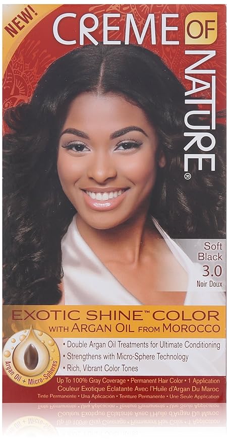 Crème of Nature Exotic Shine Hair Color With Argan Oil from Morocco, 3.0 Soft Black, 1 Application x-pression