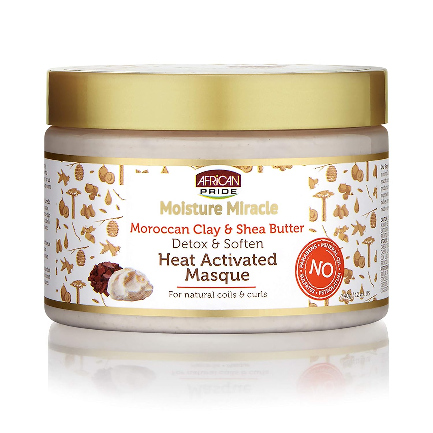 African Pride Moisture Miracle Moroccan Clay & Shea Butter Heat Activated Masque - For Natural Coils & Curls, Detoxes & Softens, Removes Impurities & Product Build-Up from Hair,12 oz x-pression