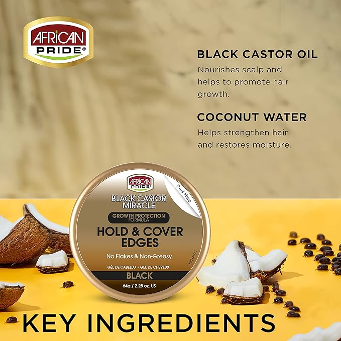 African pride black castor miracle hold & cover edges BLACK , 2.25 oz, 64 ml x-pression