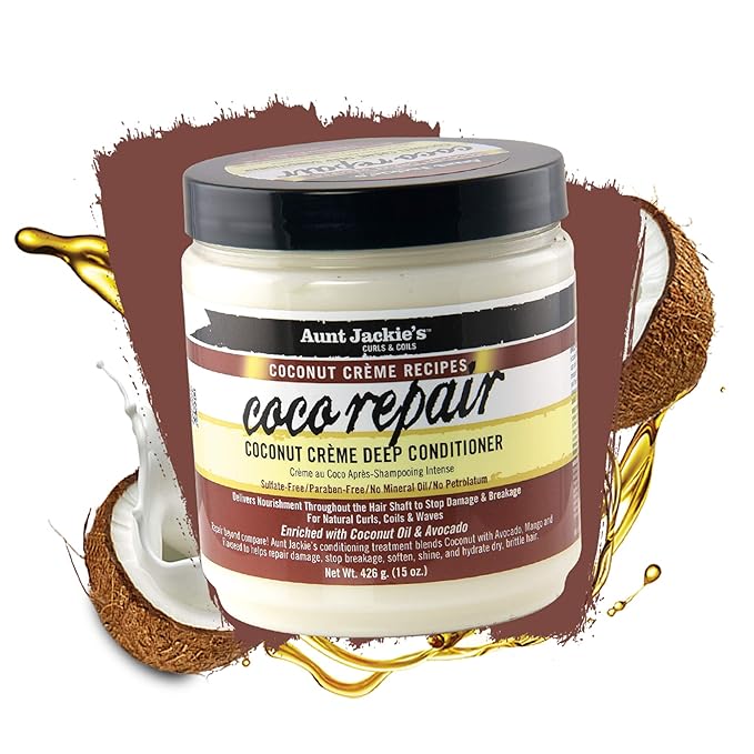 Aunt Jackie's Coconut Crème Recipes Coco Repair Deep Hair Conditioner, Delivers Nourishment, Stops Damage, Breakage for Natural Curls, 15 oz x-pression