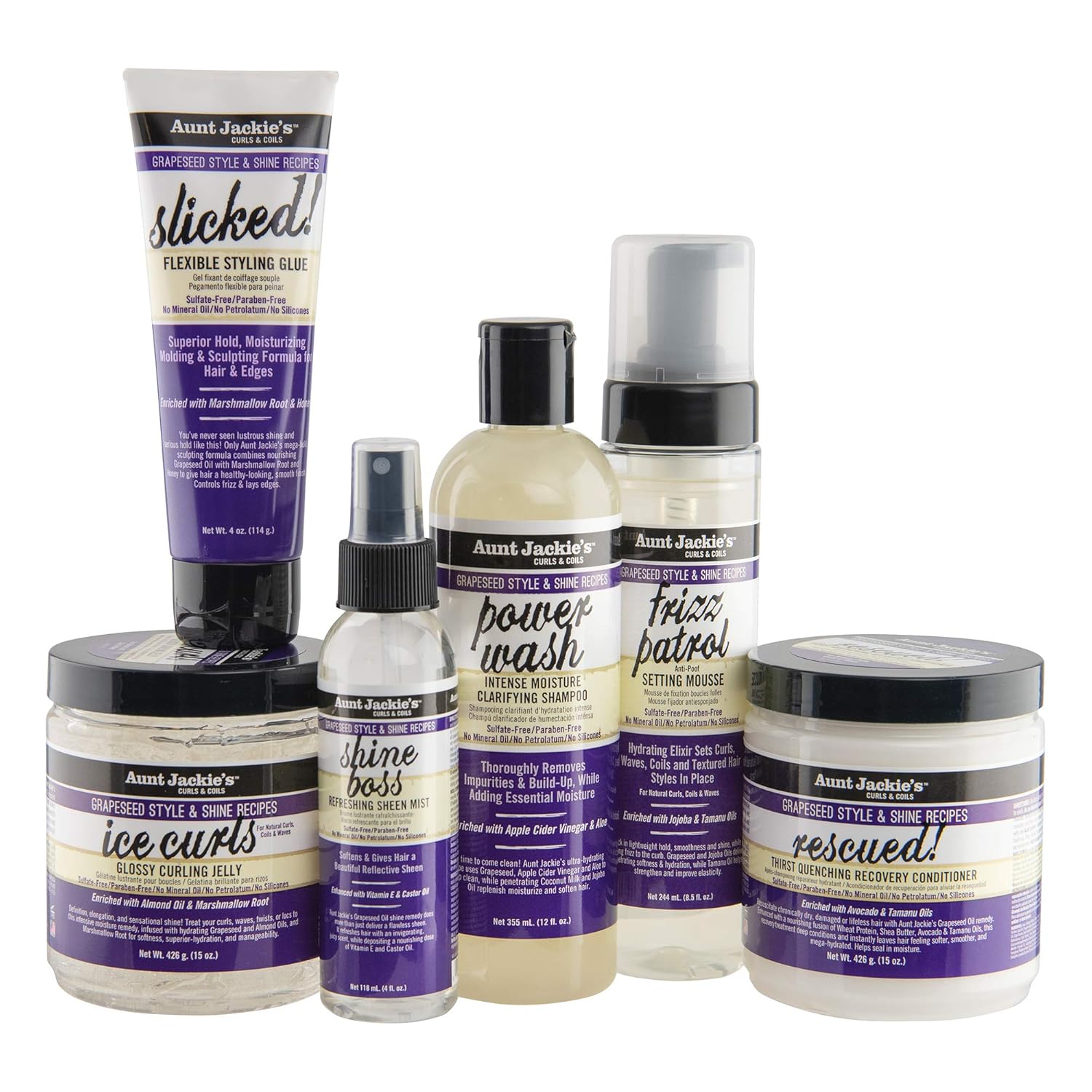 Aunt Jackie's Grapeseed Style and Shine Recipes Ice Curls Glossy Curling Jelly, Hydrates, Softens, Makes Waves, Curls and Coils Easier to Style, 15oz x-pression