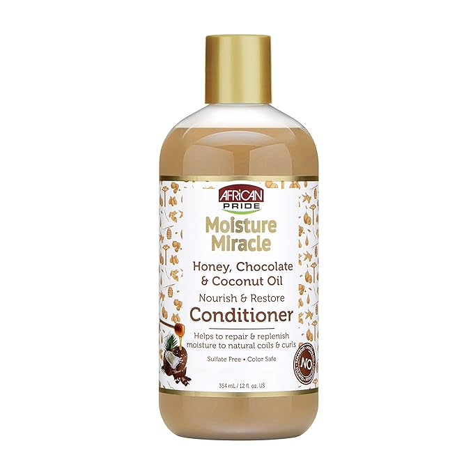 African Pride Moisture Miracle Honey, Chocolate & Coconut Oil Conditioner - Helps Repair & Replenish Moisture to Natural Coils & Curls, Nourishes & Restores, Sulfate Free, Color Safe, 12 oz x-pression