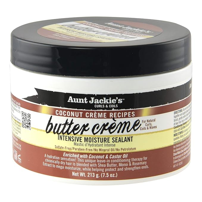 Aunt Jackie's Coconut Crème Recipes Butter Crème Intensive Moisture Sealant, Leave-In Conditioning Therapy for Dry Hair, 7.5 oz x-pression