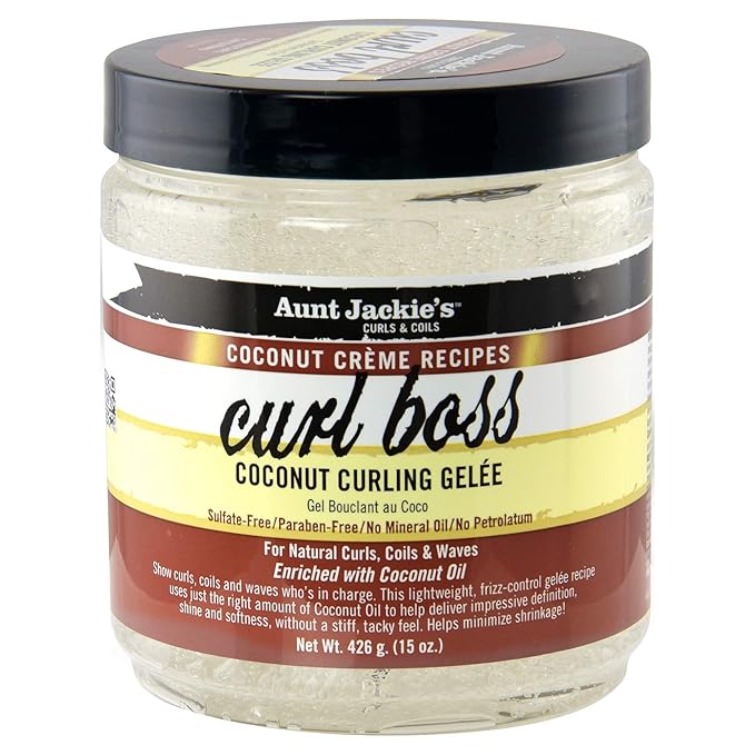 Aunt Jackie's Coconut Crème Recipes Curl Boss Coconut Curling Hair Gel for Naural Curls, Coils and Waves, 15 oz x-pression