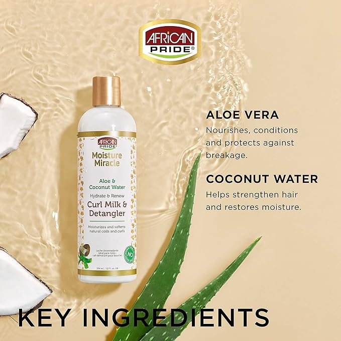 African Pride Moisture Miracle Hydrate & Renew Curl Milk & Hair Detangler, For Natural Coils & Curls, Hydrates & Controls Frizz, 12 oz x-pression