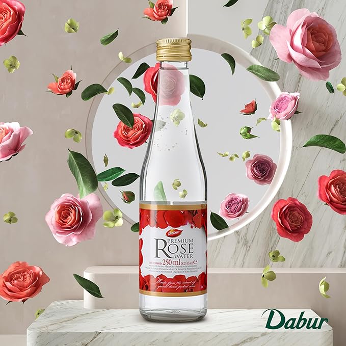 Dabur Rose Water - Elevate Your Culinary Artistry & Unveil Glowing Skin w/Handpicked Red Roses - Aromatic Elixir Perfect for Enhancing the Flavors of Your Dishes & Reveals Your Beauty - 250ML x-pression
