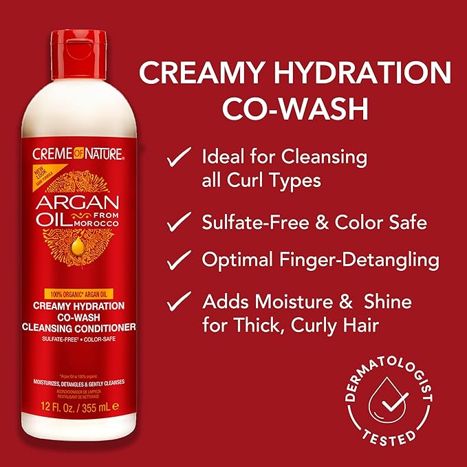 Creme of Nature, Argan Oil Hair Conditioner, Creamy Hydration Co-Wash Cleansing Conditioner, 12 Fl Oz x-pression