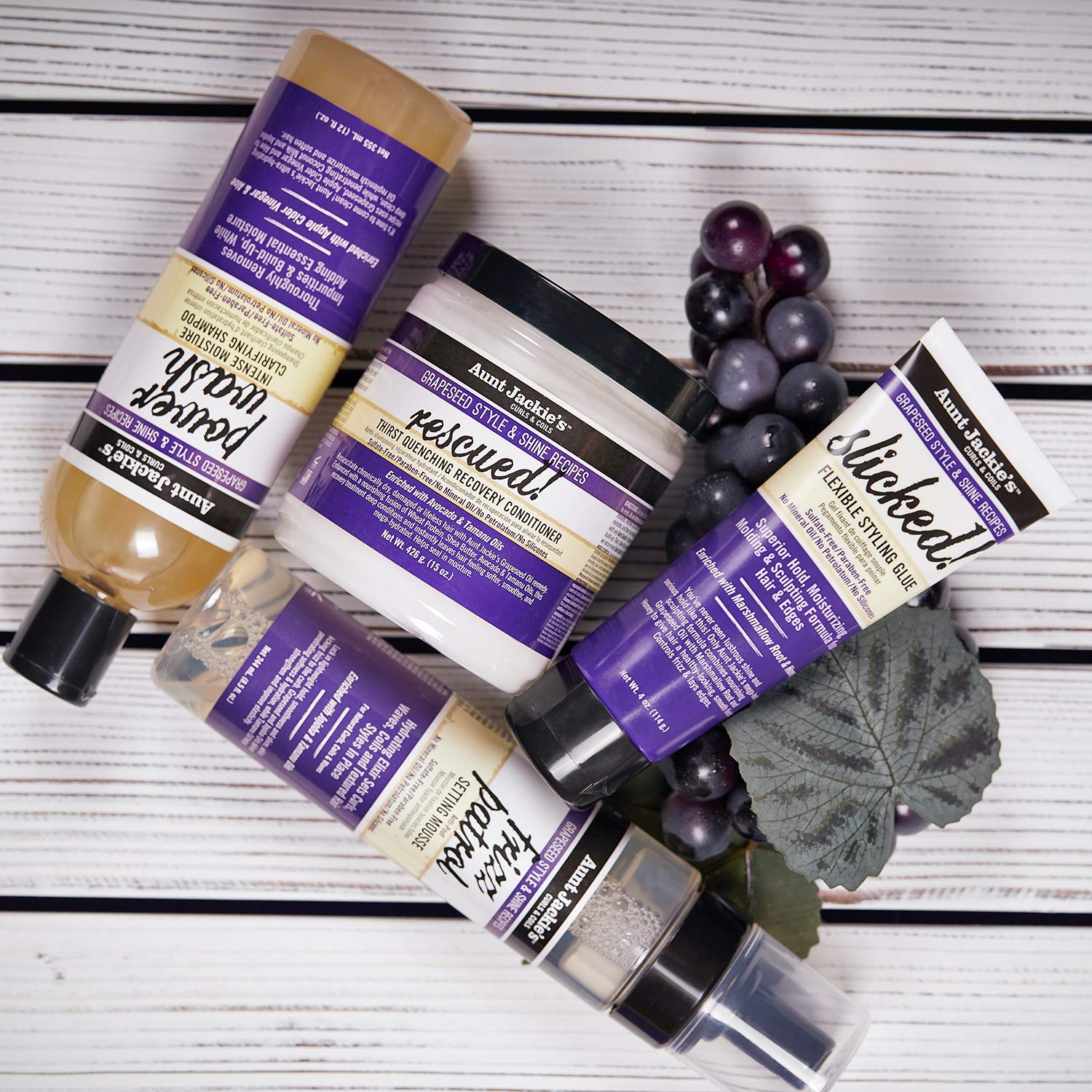 Aunt Jackie's Grapeseed Style and Shine Recipes Rescued Thirst Quenching Hair Recovery Conditioner Repair Treatment, Seals in Moisture, 15 oz x-pression