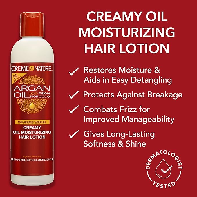 Crème of Nature, Argan Oil Hair Lotion, Creamy Oil Moisturizer to Help Restore Moisture and Add Shine, 8.45 Fl Oz x-pression