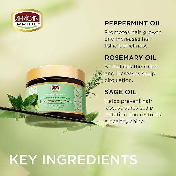 African Pride Feel It Formula Hair Strengthening Mask Treatment with Peppermint, Rosemary & Sage, For All Hair Types - Aids Hair Growth, Nourishes Split Ends & Dry Scalp, 12oz x-pression