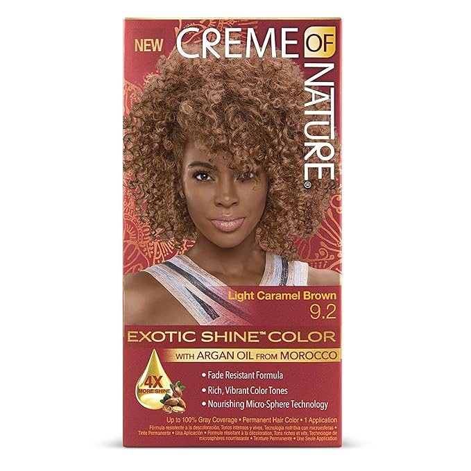 Creme of Nature, Exotic Shine Hair Color, 9.2 Light Caramel Brown, with Argan Oil from Morocco, 1 Application x-pression