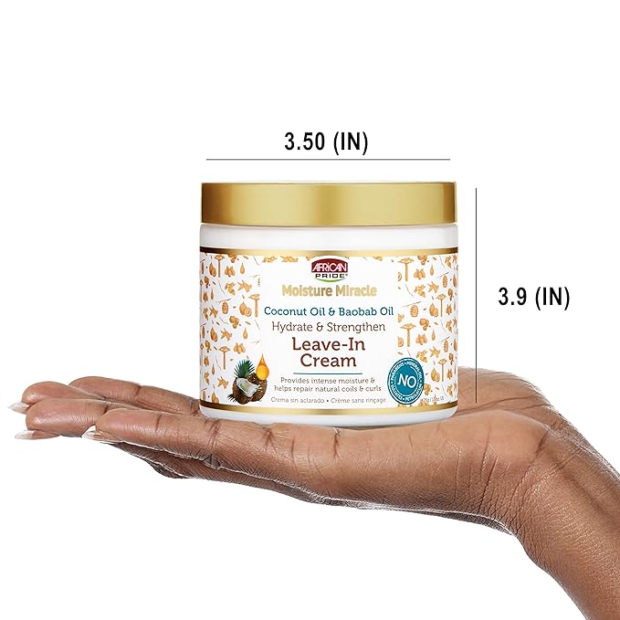 NEW AFRICAN PRIDE MOISTURE MIRACLE WITH COCONUT OIL & BAOBAB OIL HYDRATE & STRENGTHEN LEAVE-IN CREAM 15 OZ x-pression