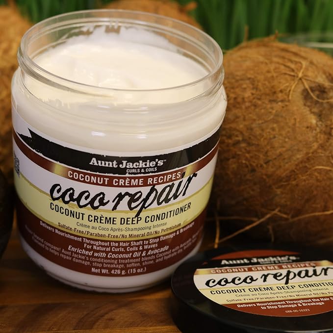 Aunt Jackie's Coconut Crème Recipes Coco Repair Deep Hair Conditioner, Delivers Nourishment, Stops Damage, Breakage for Natural Curls, 15 oz x-pression