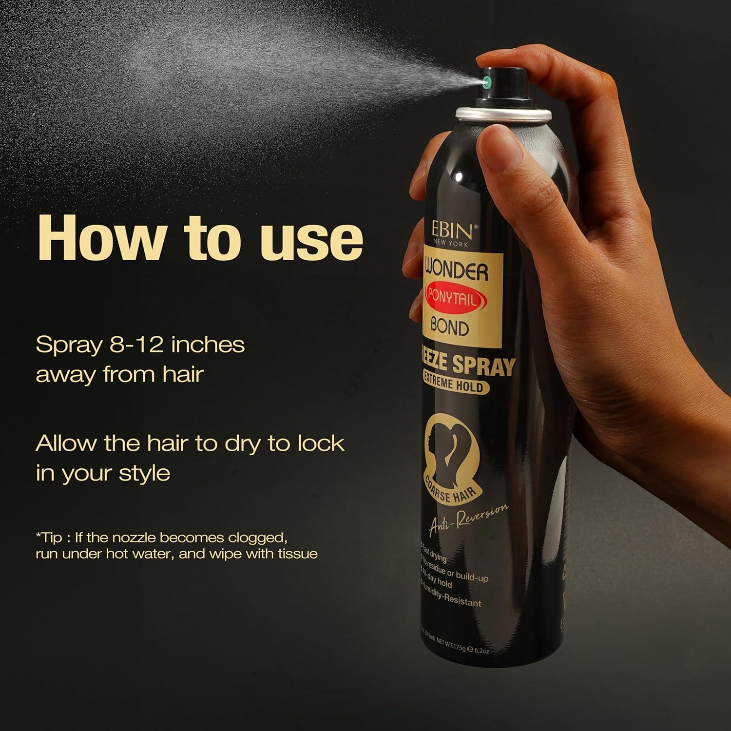 EBIN NEW YORK Wonder Ponytail Bond Freeze Spray Extreme Hold - Coarse Hair x-pression