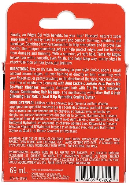 Aunt Jackie's Flaxseed Recipes Tame My Edge Smoothing Hair Gel for Smoother, Healthier Edges, Enriched with Flexseed, Argan and Grapeseed Oil, 2.5 oz x-pression