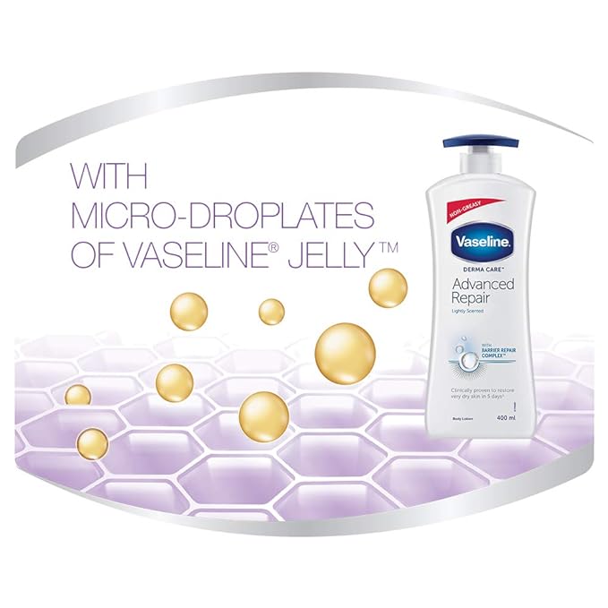 Vaseline Derma Care Advanced Repair Body Lotion|For Sensitive Dry Skin| Non Greasy|Long Lasting Moisturisation|400 ml x-pression