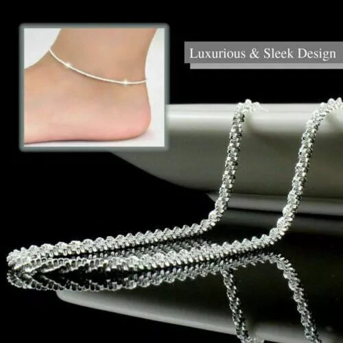 ANKLE BRACELET WOMEN 925 STERLING SILVER ANKLET FOOT CHAIN BEACH BEADS JEWELRY x-pression