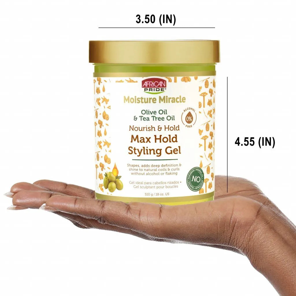 African Pride Moisture Miracle Max Hold Styling Gel with Olive Oil & Tee Tree Oil - 18 fl oz x-pression