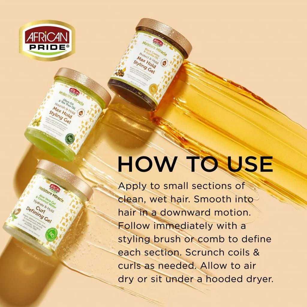 African Pride Moisture Miracle Max Hold Styling Gel with Olive Oil & Tee Tree Oil - 18 fl oz x-pression
