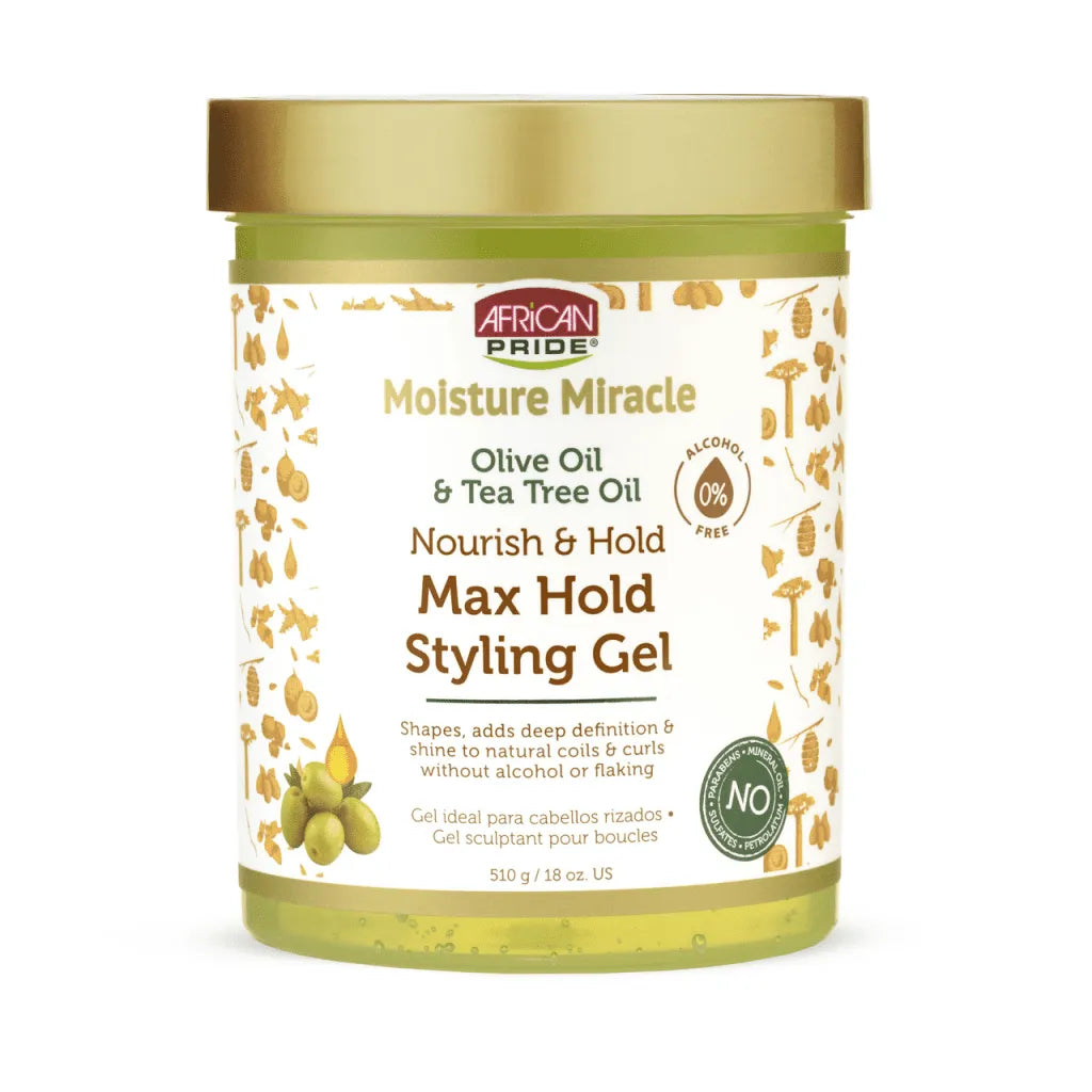 African Pride Moisture Miracle Max Hold Styling Gel with Olive Oil & Tee Tree Oil - 18 fl oz x-pression