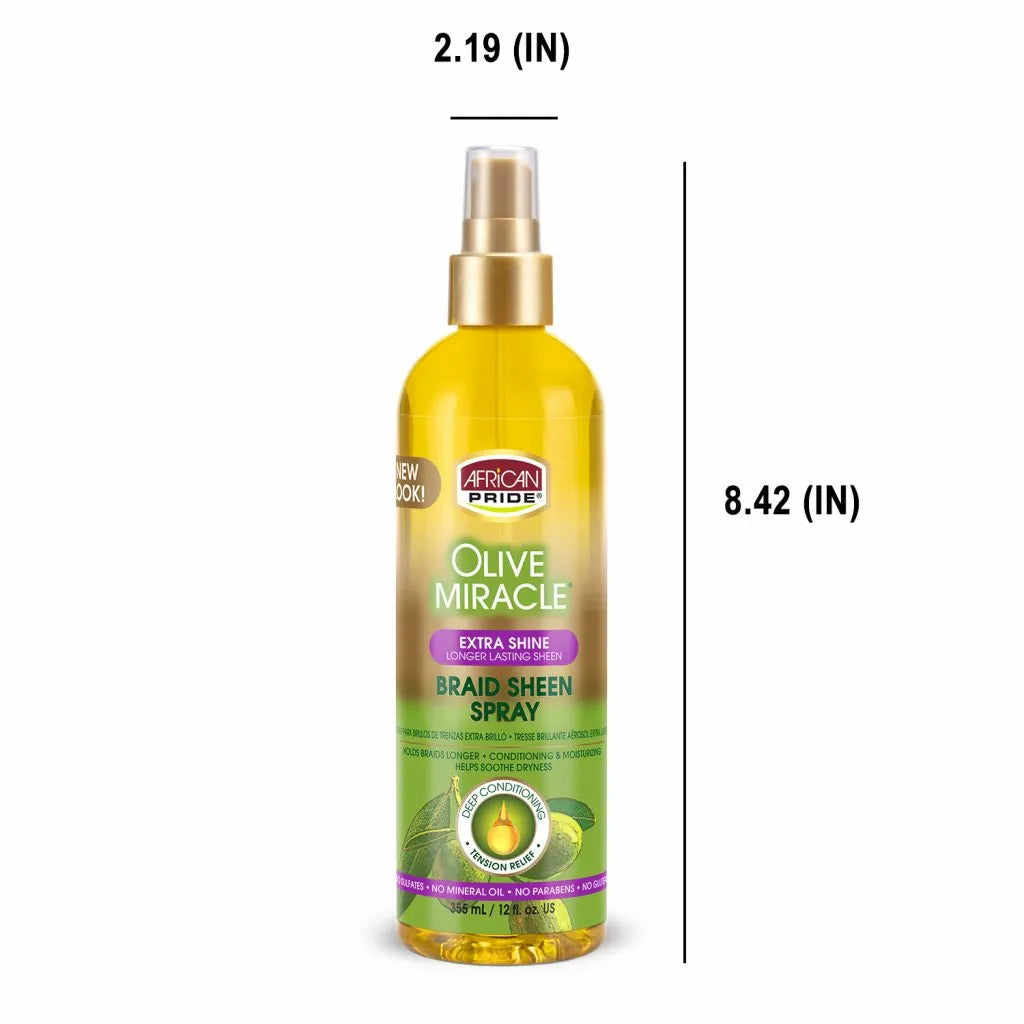 African Pride Olive Miracle Braid Sheen Spray, Extra Shine, 12 fl oz x-pression