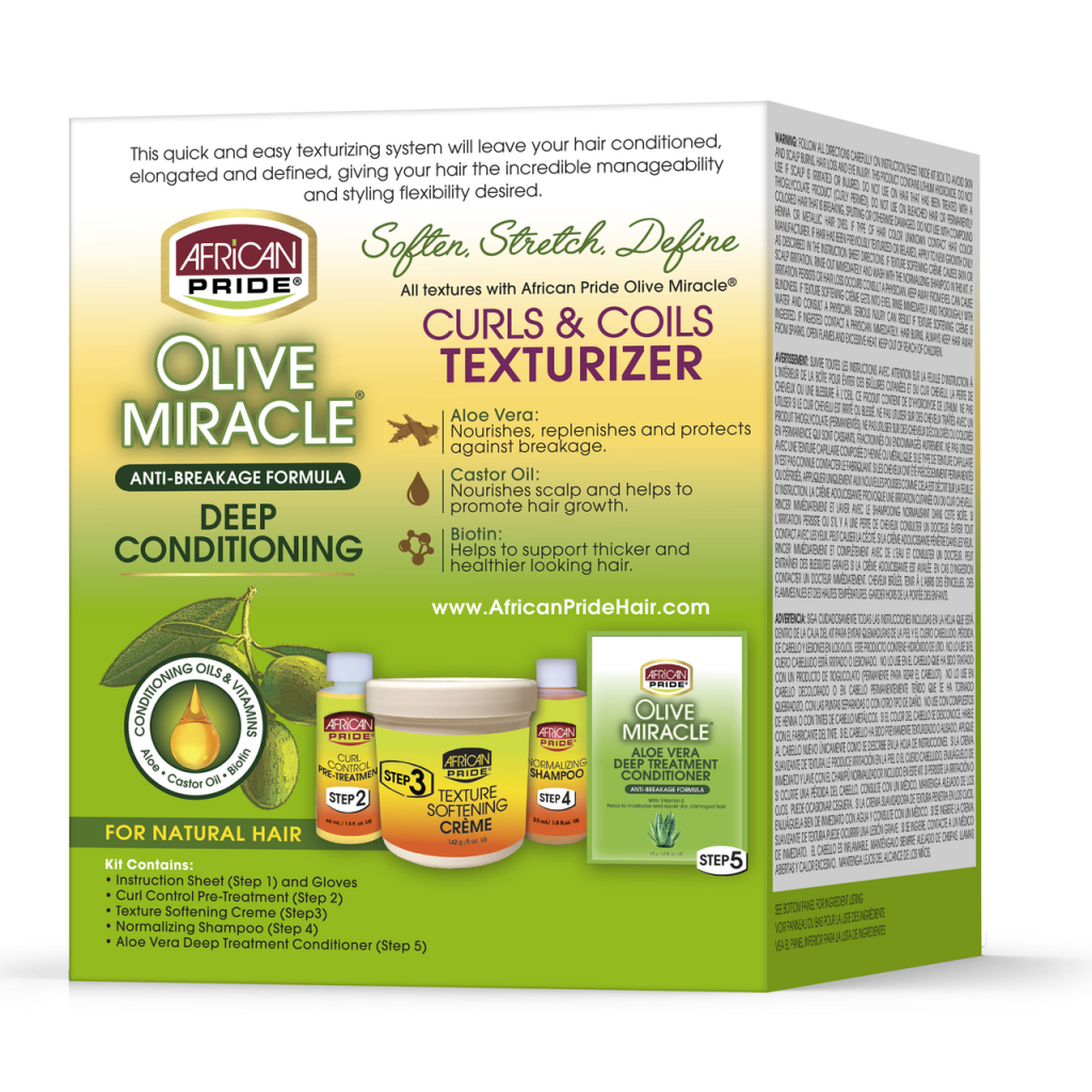 African Pride Olive Miracle Deep Conditioning Curls And Coils Texturizer Kit x-pression