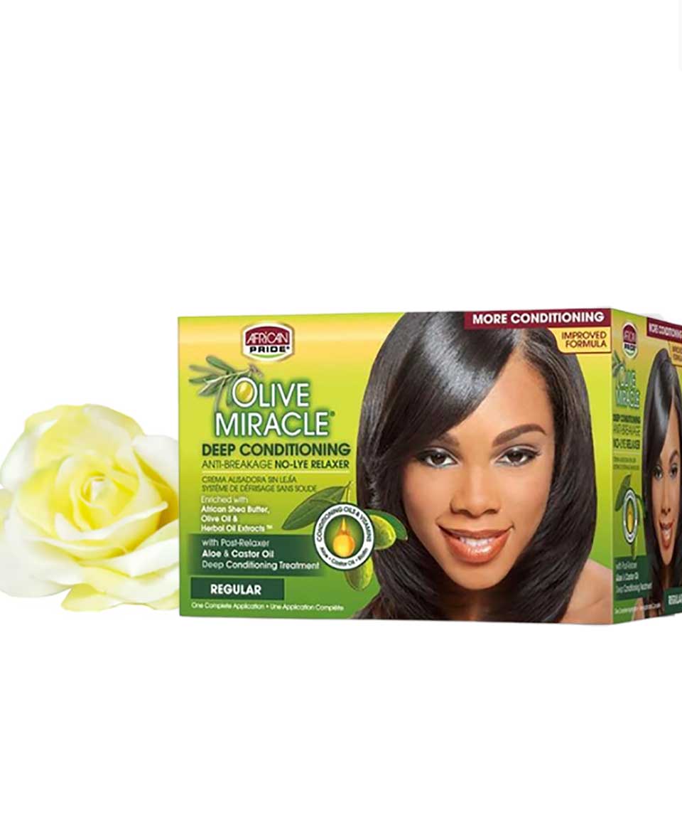 African Pride Olive Miracle Deep Conditioning No-lye Relaxer Kit, Regular x-pression
