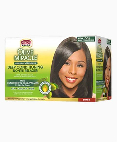African Pride Olive Miracle Anti Breakage Deep Conditioning No Lye Relaxer, Super x-pression