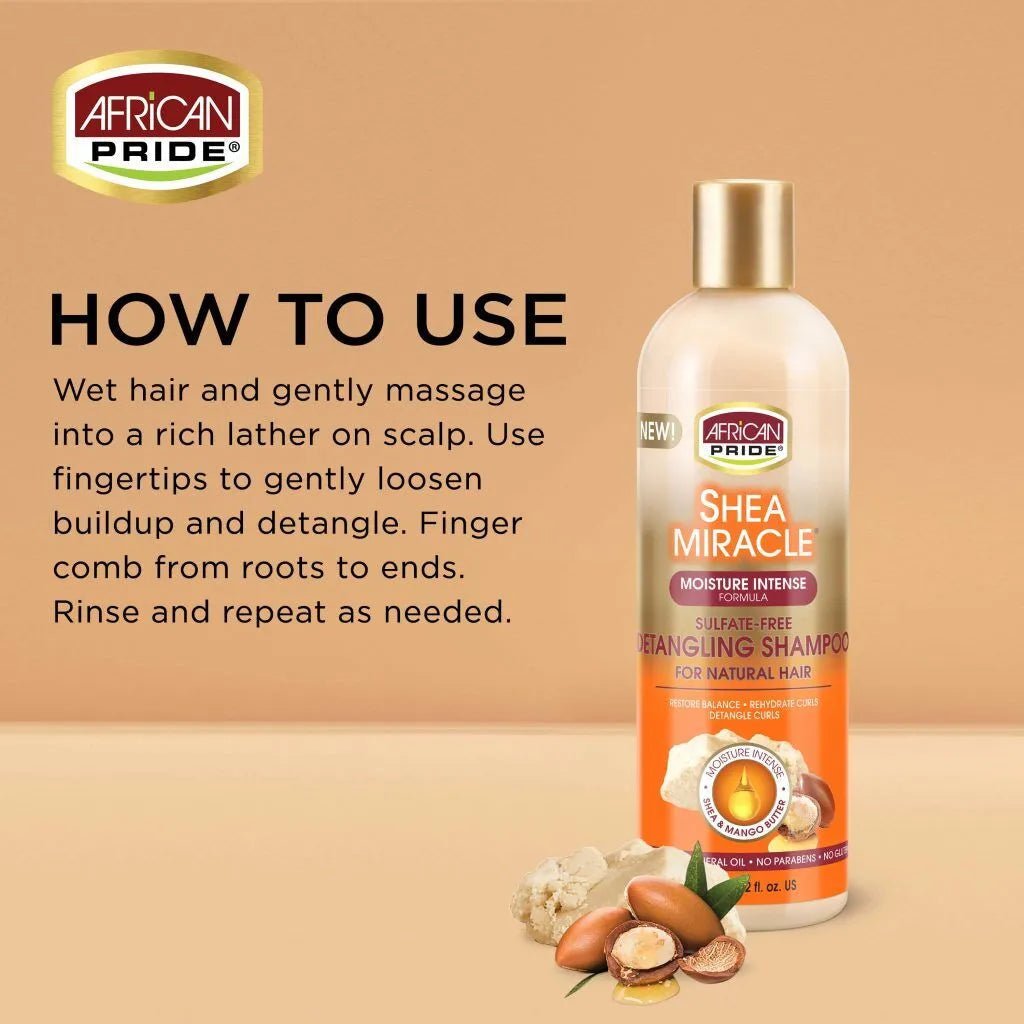 African Pride Shea Butter Miracle Sulfate-Free Detangling Shampoo - 12oz, 355mL bottle x-pression