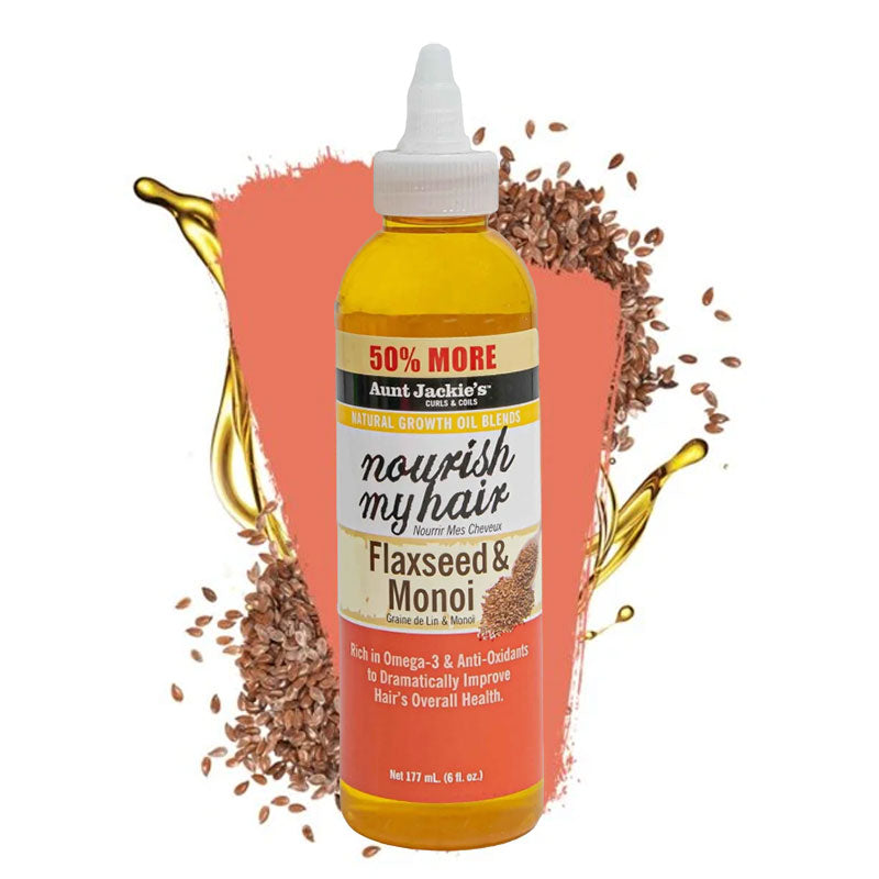 Aunt Jackie's Natural Growth Oil Blends Nourish My Hair - Flaxseed and Monoi, Improve Hair's Overall Health, Rich in Omega-3 and Anti-Oxidants, 4 oz x-pression