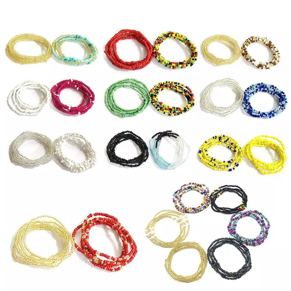 2X WAIST BEADS/ANKLET BEAD ASSORTED ADJUSTABLE BEADED WAIST CHAIN BODY JEWELLERY x-pression