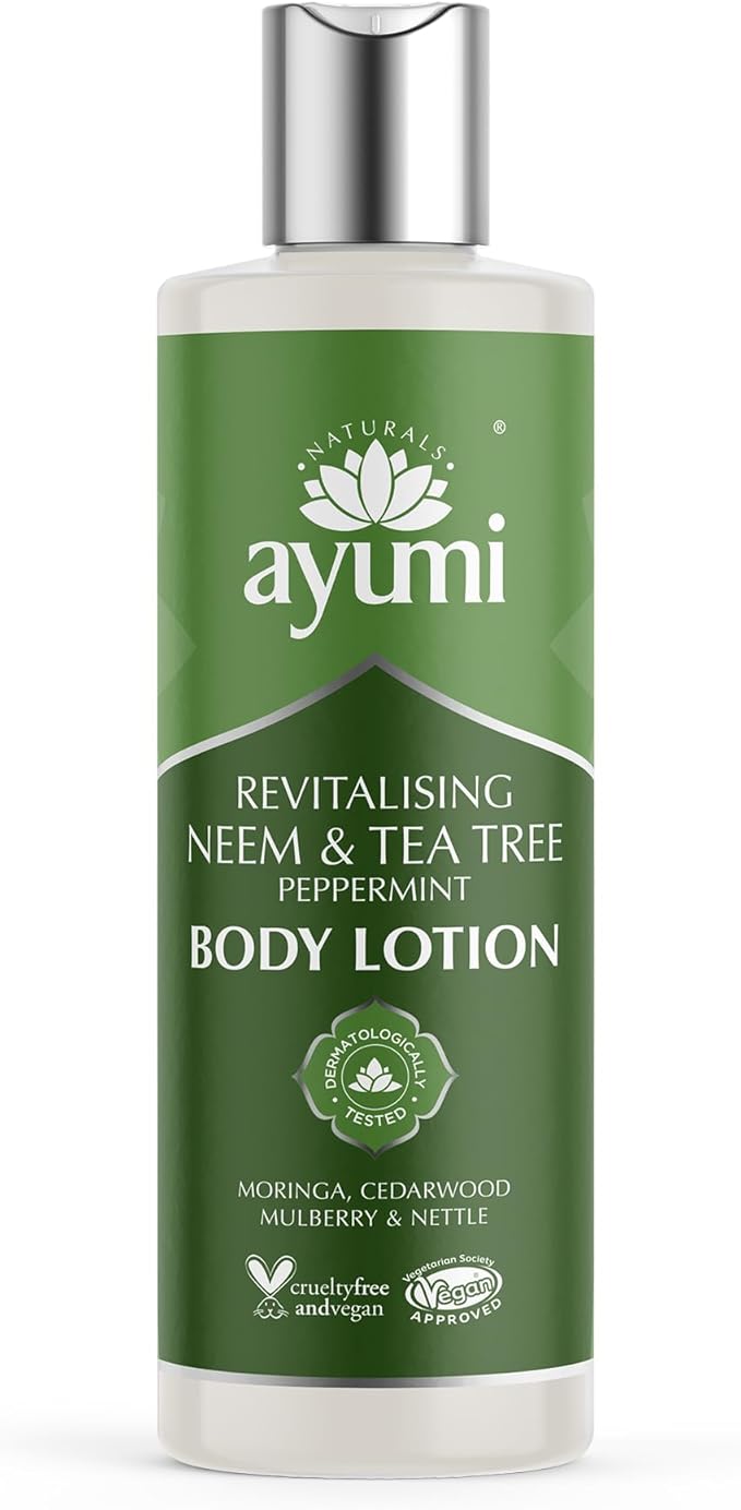 Ayumi Neem & Tea Tree Body Lotion, Maintains a Level of Hydration & Softeness For Oil-Prone Skin, With Witch Hazel and a Hint of Nettle to Firm & Tone, 200 mL