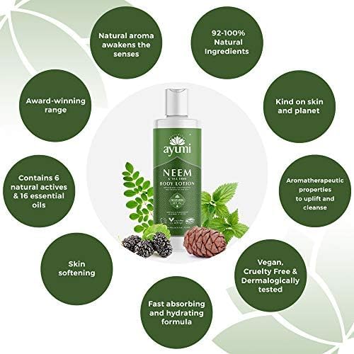 Ayumi Neem & Tea Tree Body Lotion, Maintains a Level of Hydration & Softeness For Oil-Prone Skin, With Witch Hazel and a Hint of Nettle to Firm & Tone, 200 mL
