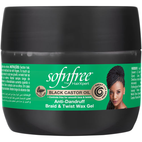 Sofn'free Black Castor Oil Anti Dandruff Braid & Twist Gel, 125 mL x-pression
