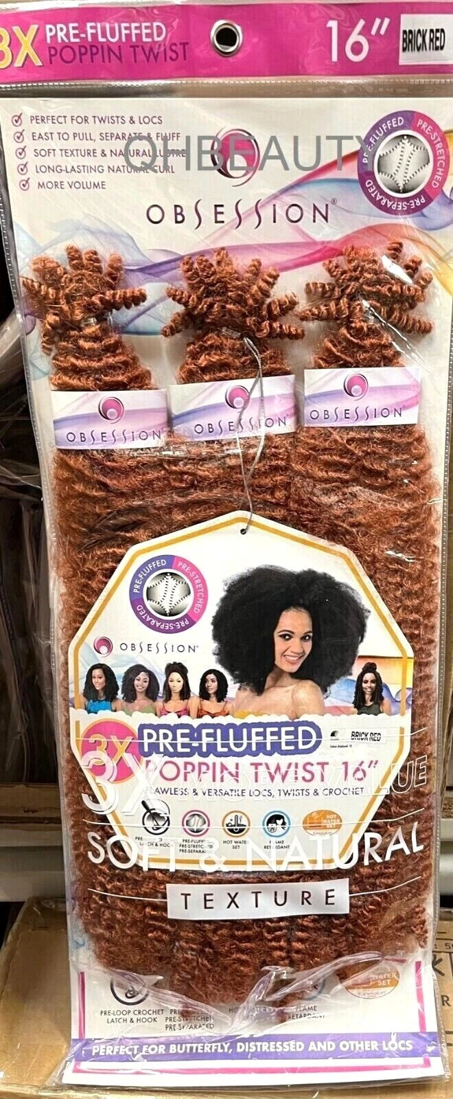 OBSESSION SYNTHETIC CROCHET SOFT BRAID 3X PRE-FLUFFED - POPPIN TWIST 16'' & 20" x-pression