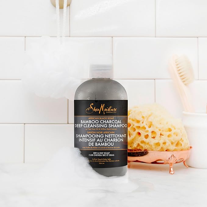 SHEA MOISTURE African Black Soap Bamboo Charcoal Deep Cleansing Shampoo, 13 Ounce x-pression